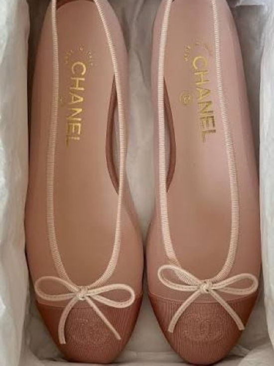 CHANEL Shoes - CHANEL Blush Pink Cap-Toe Ballet Flats with Bow